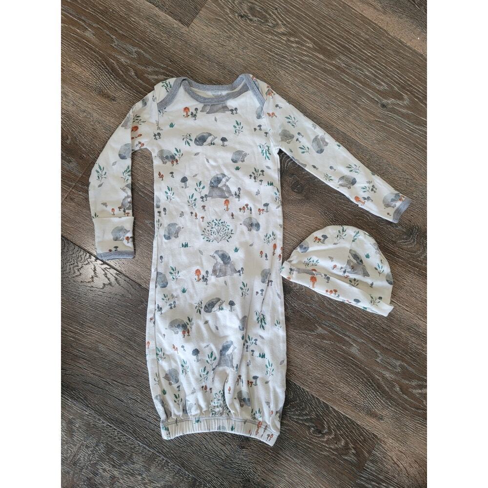 Burt's Bee Baby Gown Sleep size 0-6 Months with Hat Hedgehog‎ Mushrooms #7